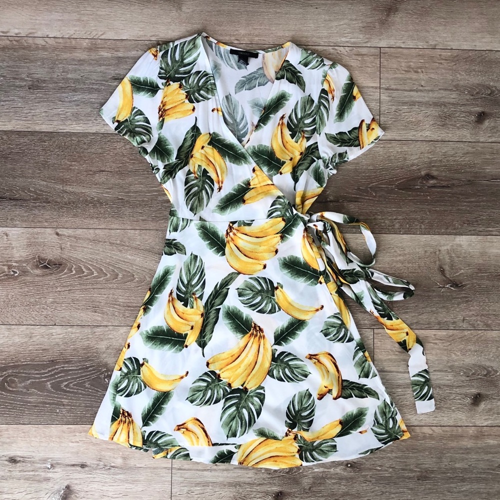 Airy Banana Print Wrap Dress